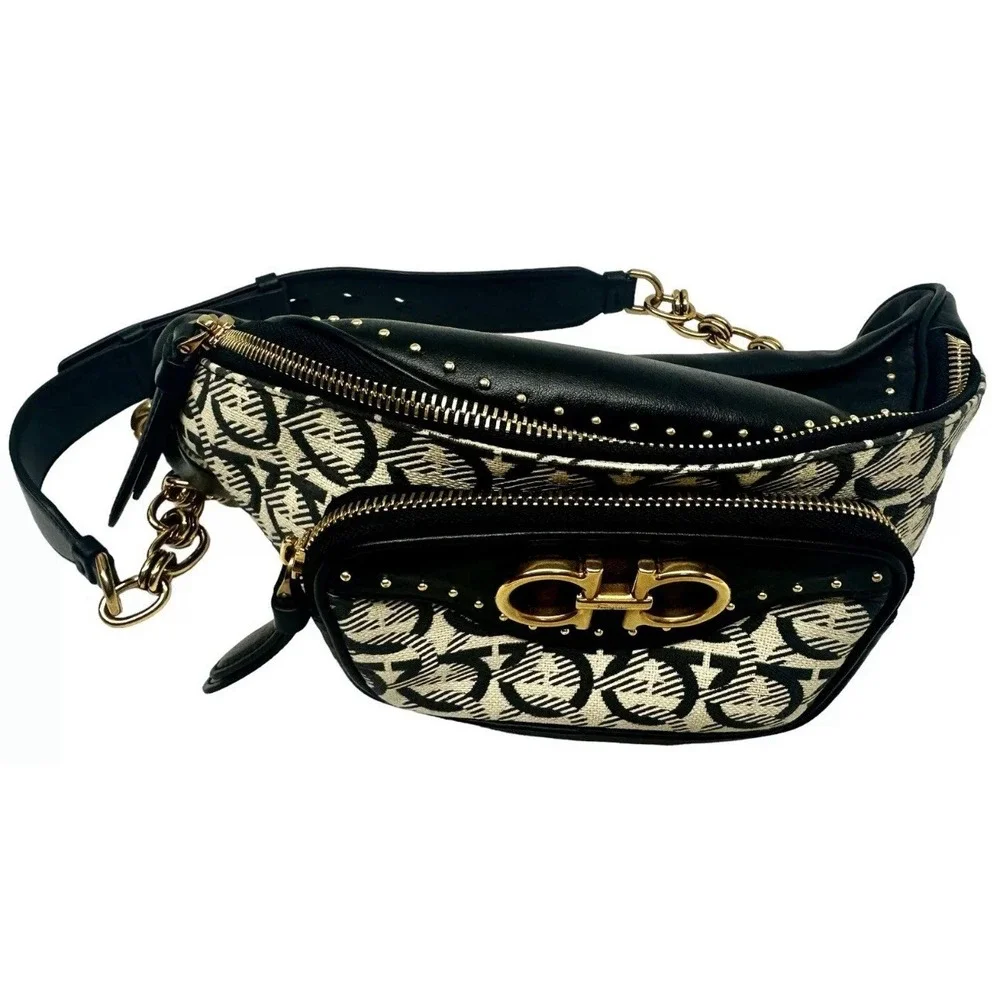 Salvatore Ferragamo Leather & Jacquard Belt Bag, Fanny, Luxury, Authentic $1500!